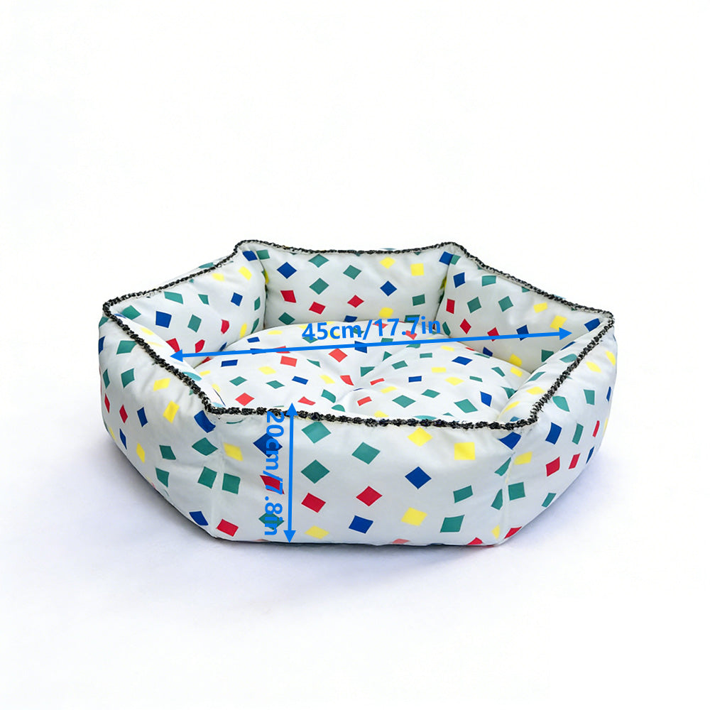 Colorful Block Print Hexagonal Pet Bed, All-Season High-Security Cat and Dog Bed