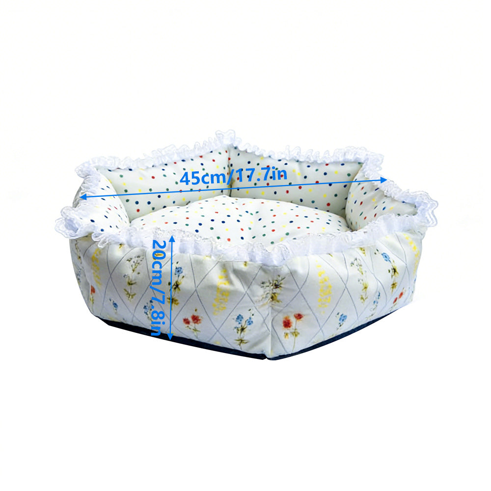 Floral digital print hexagonal pet bed, all-season high-security cat and dog bed