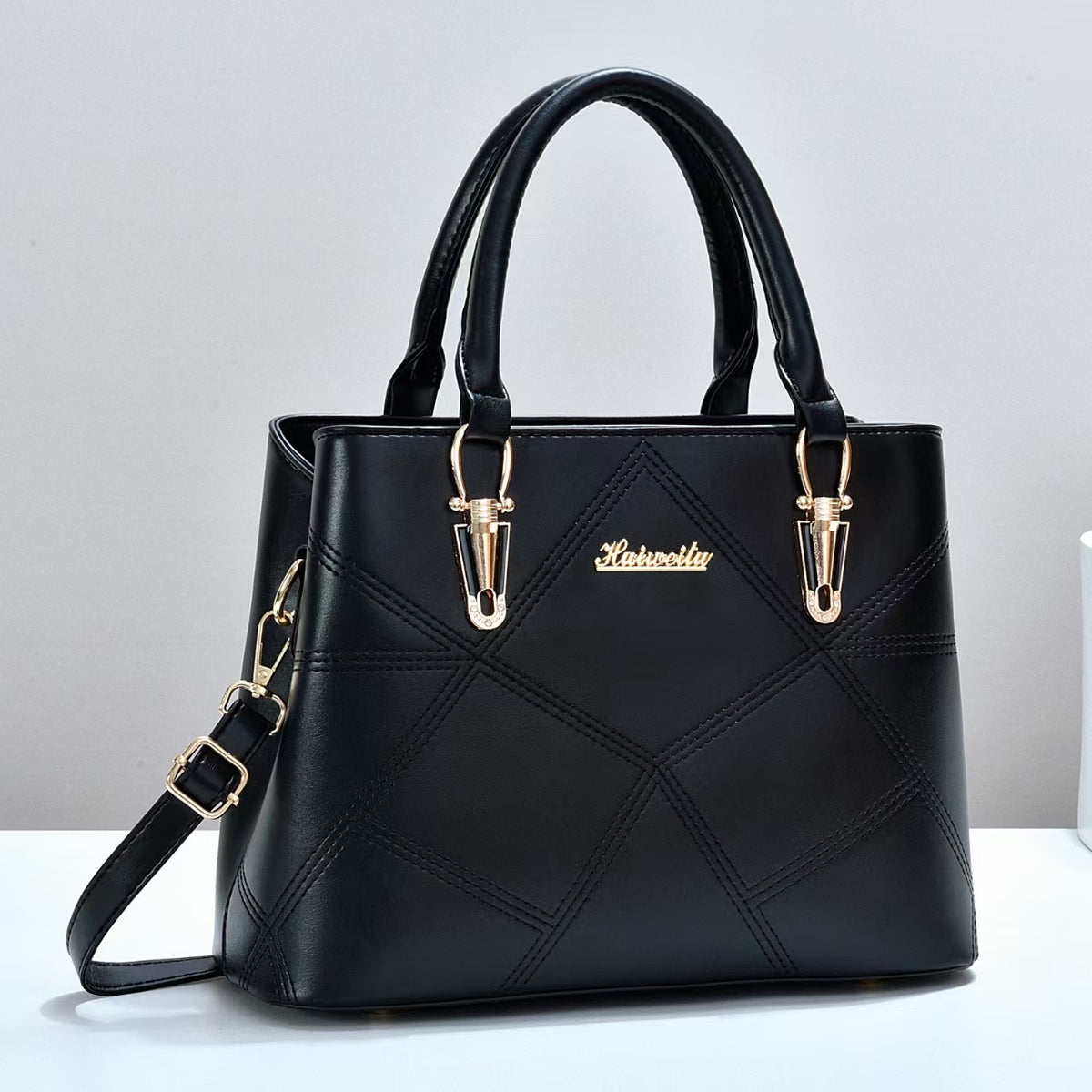 Elegant Ladies Handbags Geometric Patchwork Stitching Satchel Tote Bag Large Capacity Women Shoulder Crossbody Purse With Detachable Shoulder Strap For Office Daily Use