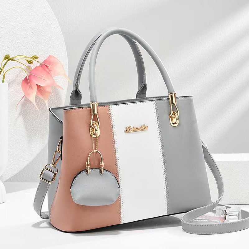 Women's fashionable, casual, versatile, large-capacity color-blocked bag; a great gift for mom or friends; shoulder/crossbody/handbag.