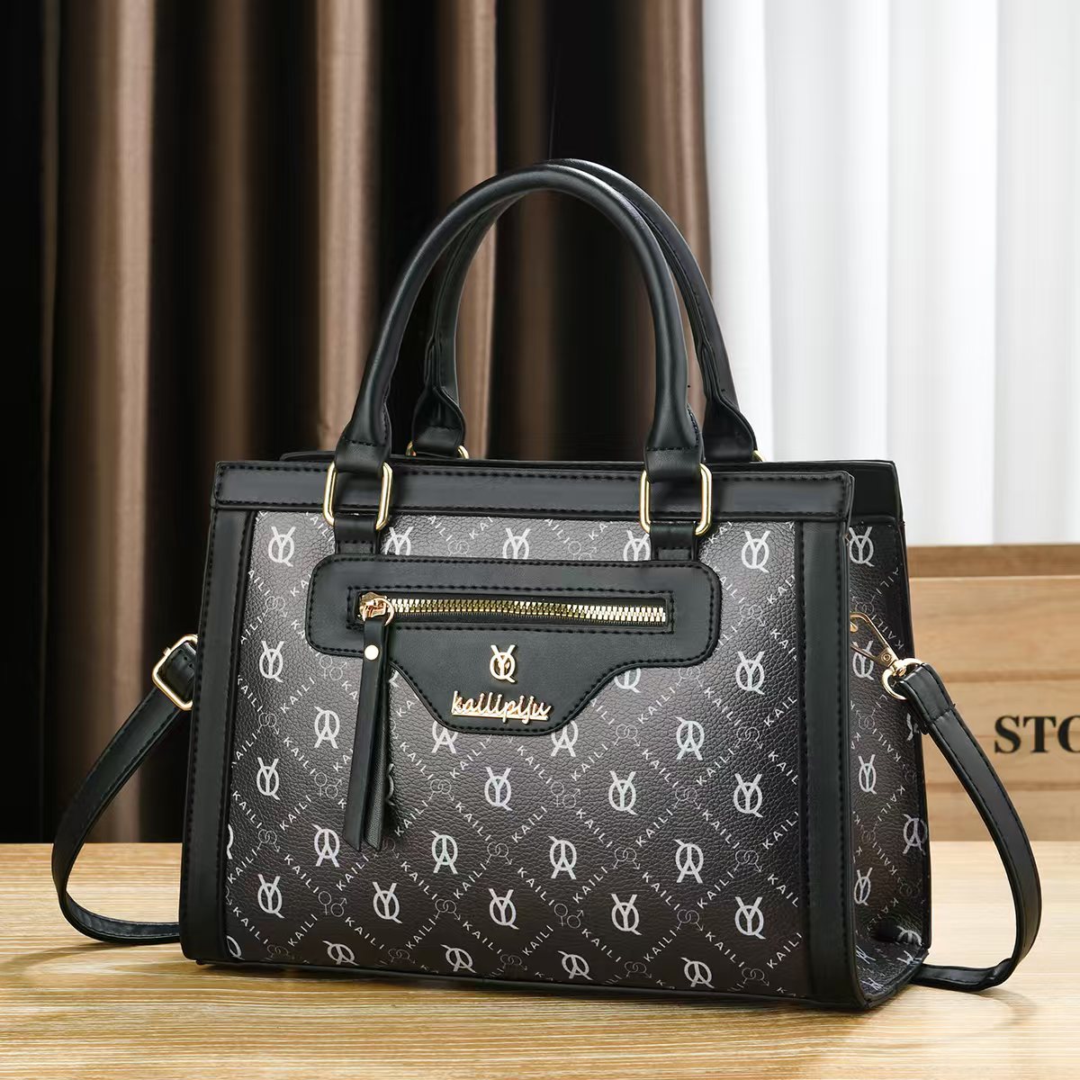 Elegant Retro Monogram Print PU Leather Handbag for Women, Top Handle Satchel with Removable Shoulder Strap, Ideal Gift