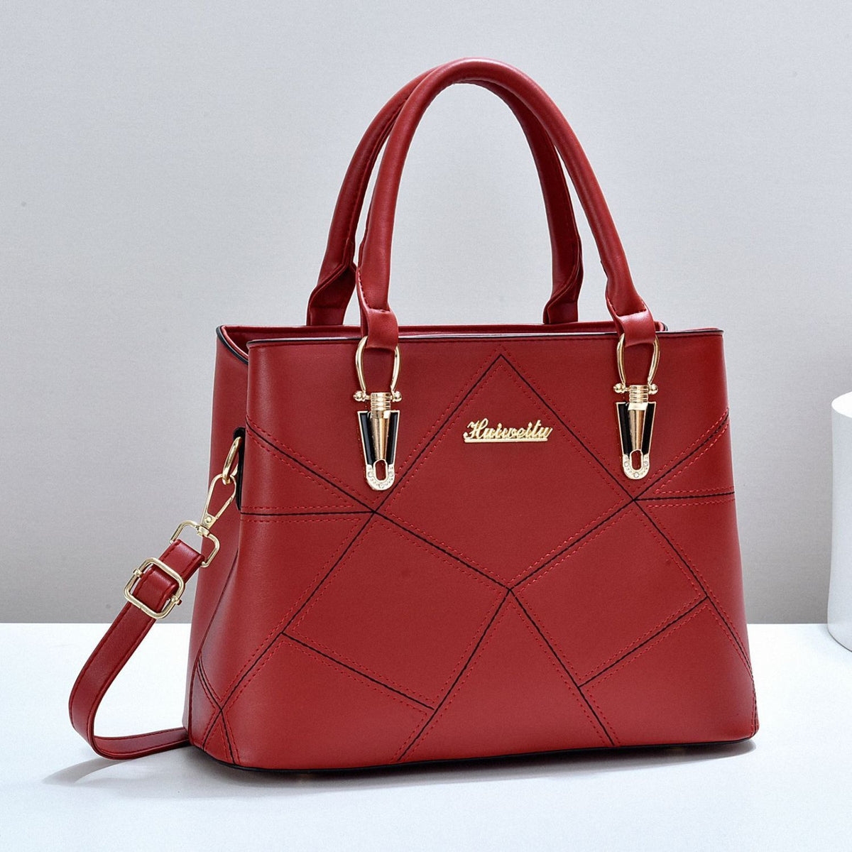 Elegant Ladies Handbags Geometric Patchwork Stitching Satchel Tote Bag Large Capacity Women Shoulder Crossbody Purse With Detachable Shoulder Strap For Office Daily Use