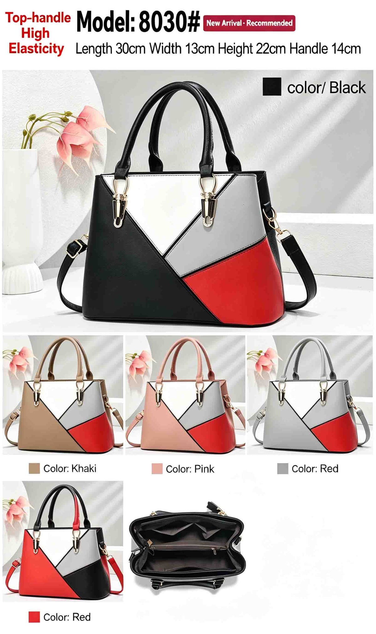 Women's Geometric Color-Block PU Leather Satchel Top-Handle Tote with Detachable Crossbody Strap