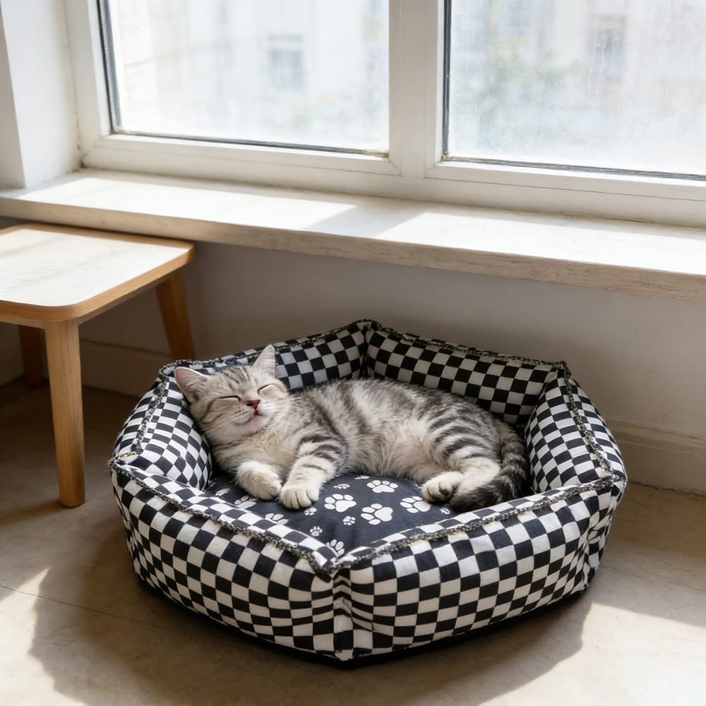 Black Square Hexagon Pet Bed, Soft Dog Cat Bed for All Seasons