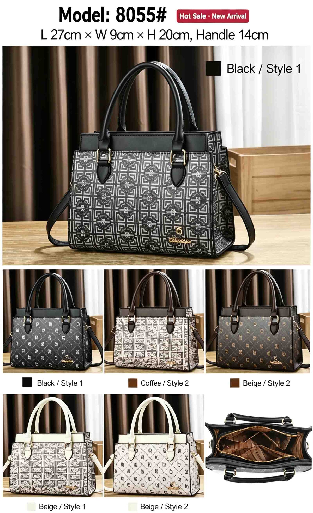 Women Vintage Monogram Print Top Handle Handbag, PU Leather Structured Tote Purse with Removable Shoulder Strap, Multi Pocket Crossbody Bag for Work Daily