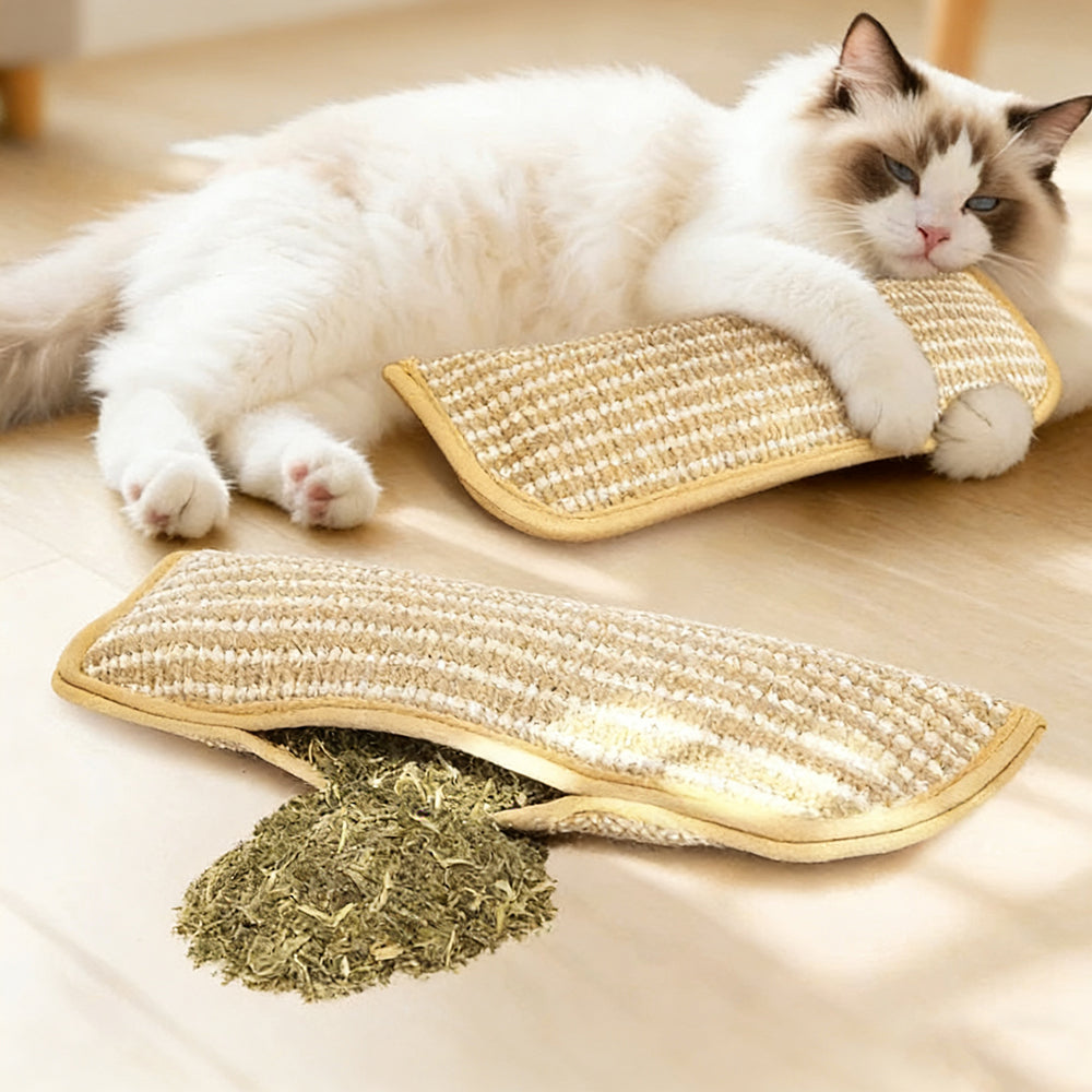 Natural Catnip-filled Chew Pillow, Wear-resistant Hemp-texture Cat Toy for Boredom Relief
