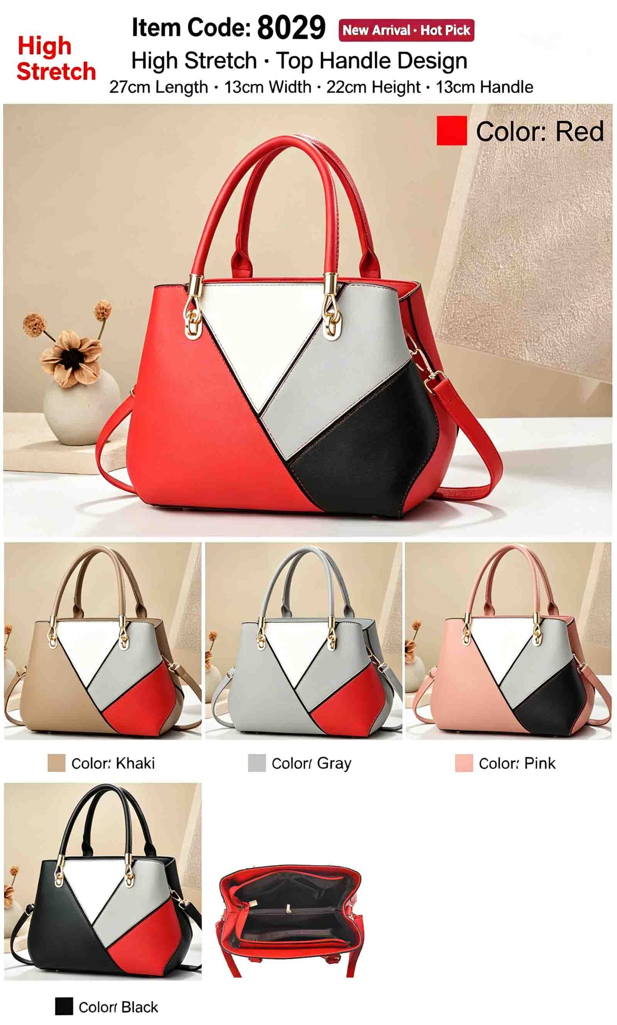 Women's Geometric Color-Block PU Leather Satchel Top Handle Tote with Detachable Crossbody Strap