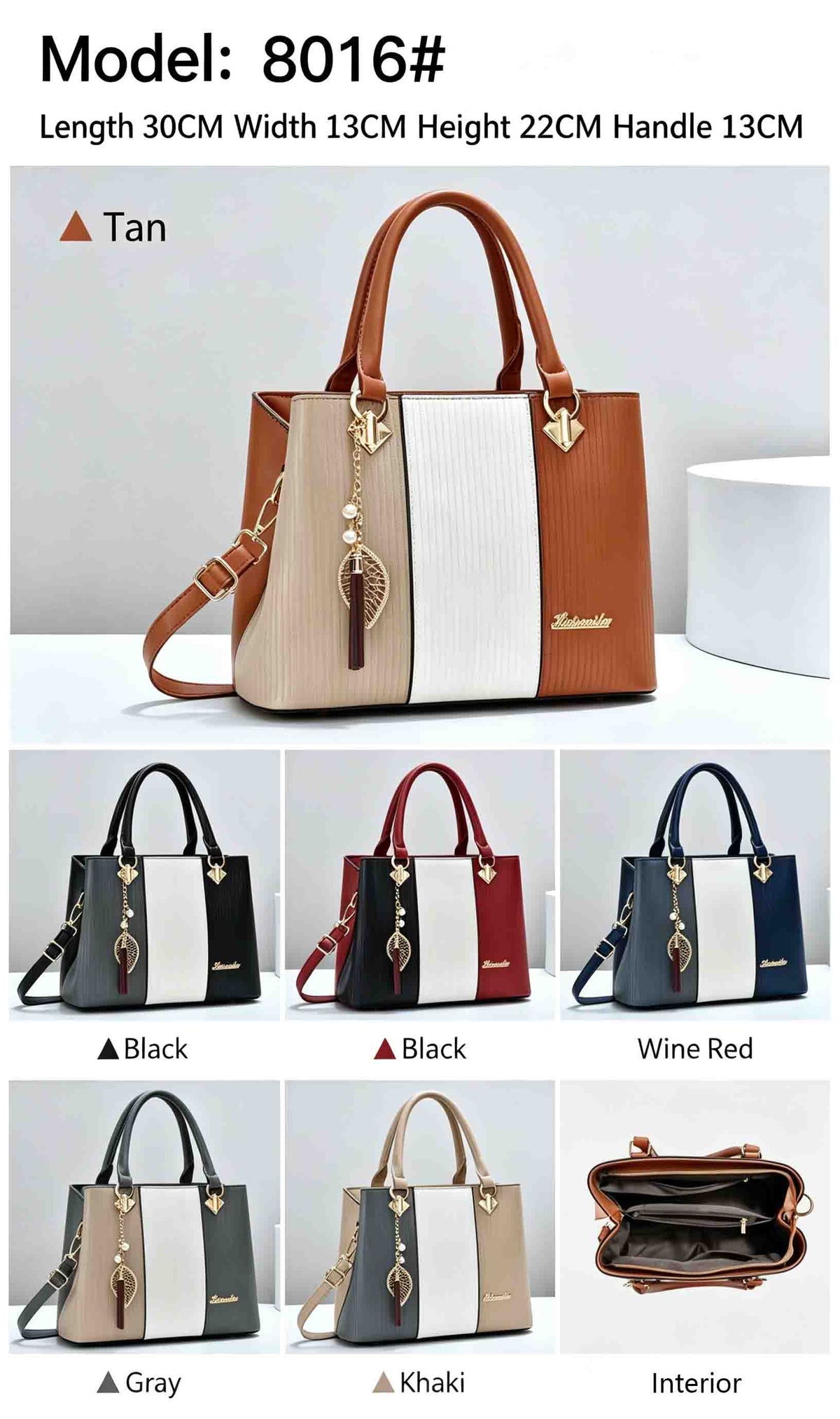 Color-blocked women's handbag, trendy and fashionable, made of PU material, suitable for shoulder or crossbody use, large capacity.