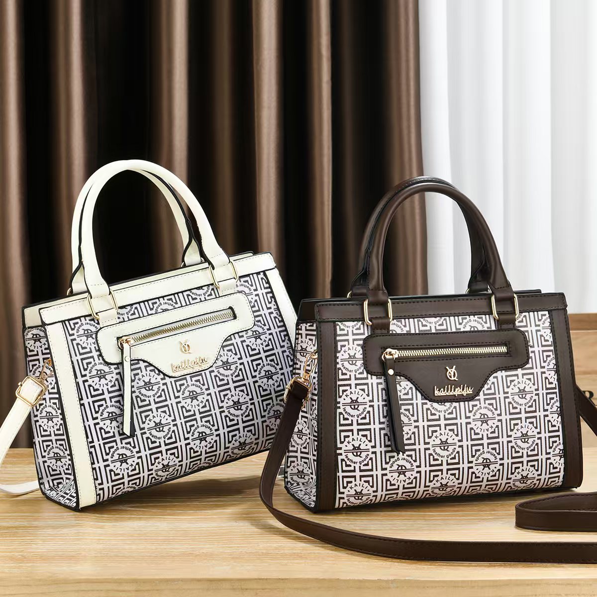 Elegant Retro Monogram Print PU Leather Handbag for Women, Top Handle Satchel with Removable Shoulder Strap, Ideal Gift