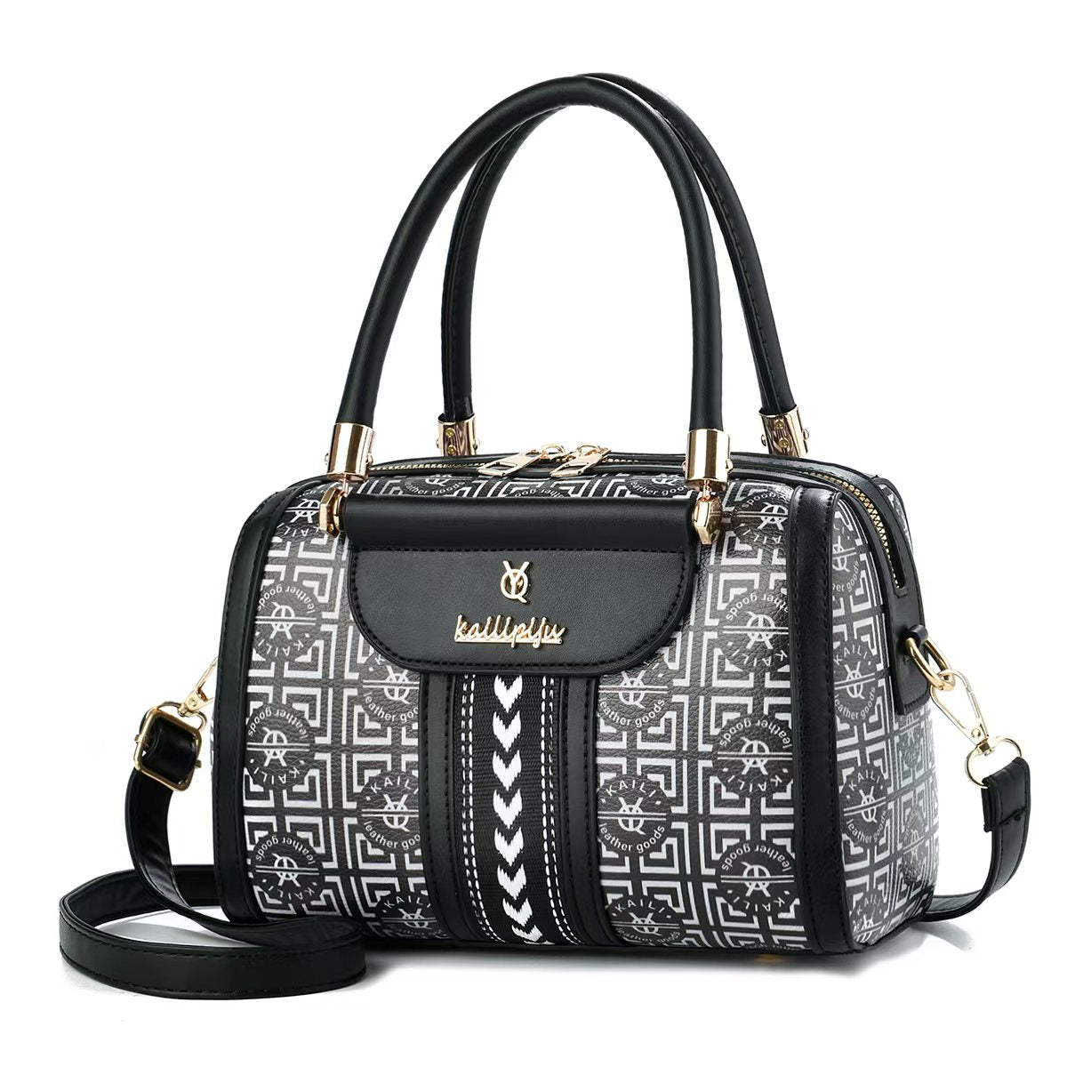 Elegant Retro Monogram Print PU Leather Handbag for Women, Top Handle Satchel with Removable Shoulder Strap, Ideal Gift