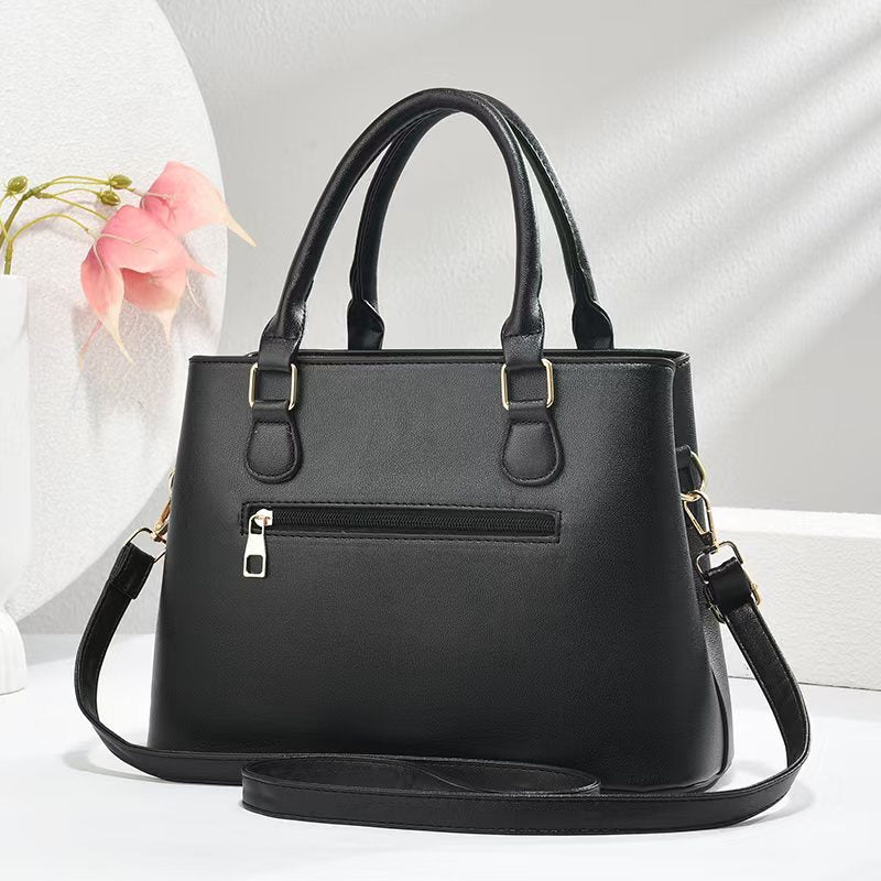 Women's Geometric Color-Block PU Leather Satchel Top-Handle Tote with Detachable Crossbody Strap