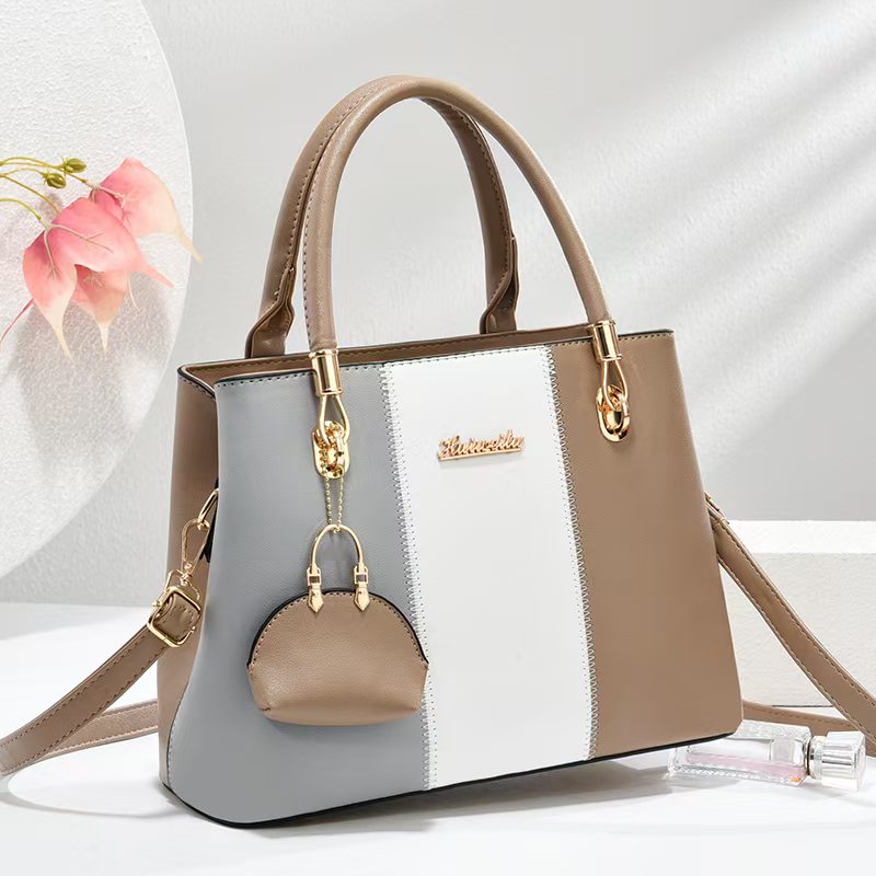 Women's fashionable, casual, versatile, large-capacity color-blocked bag; a great gift for mom or friends; shoulder/crossbody/handbag.