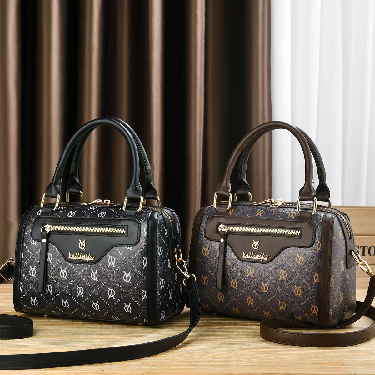 Elegant Retro Monogram Print PU Leather Handbag for Women, Top Handle Satchel with Removable Shoulder Strap, Ideal Gift