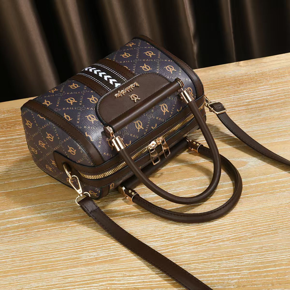 Elegant Retro Monogram Print PU Leather Handbag for Women, Top Handle Satchel with Removable Shoulder Strap, Ideal Gift
