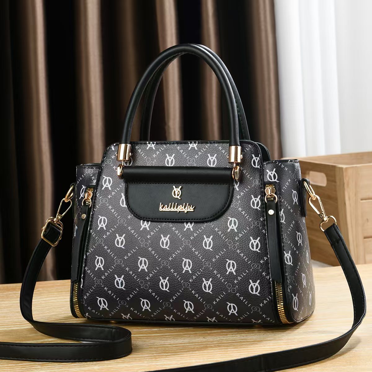 Elegant Retro Monogram Print PU Leather Handbag for Women, Top Handle Satchel with Removable Shoulder Strap, Ideal Gift