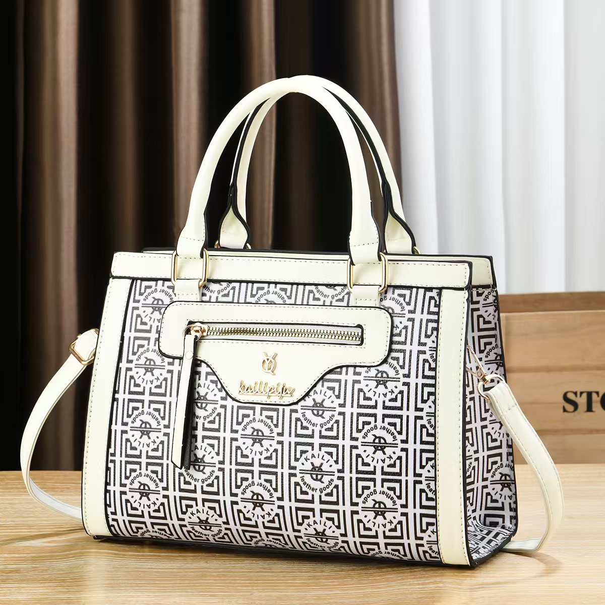 Elegant Retro Monogram Print PU Leather Handbag for Women, Top Handle Satchel with Removable Shoulder Strap, Ideal Gift