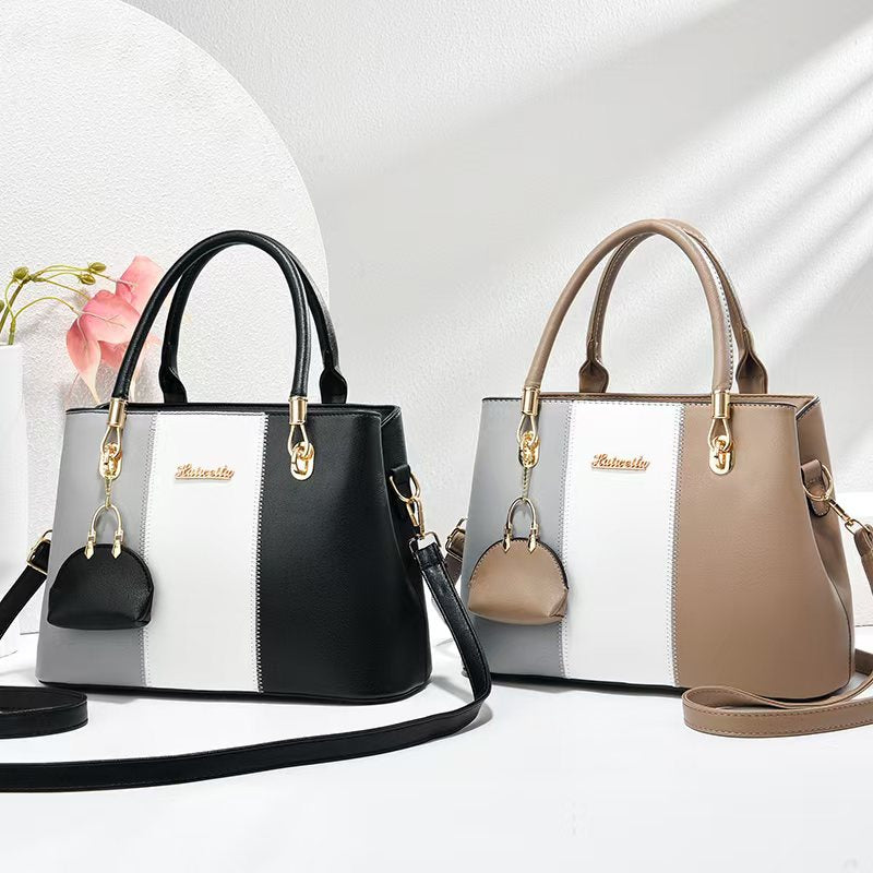 Women's fashionable, casual, versatile, large-capacity color-blocked bag; a great gift for mom or friends; shoulder/crossbody/handbag.