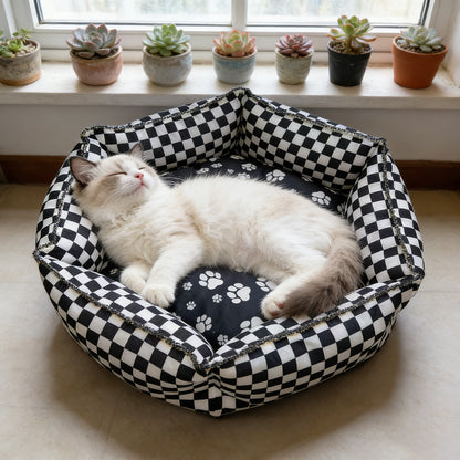 Black Square Hexagon Pet Bed, Soft Dog Cat Bed for All Seasons