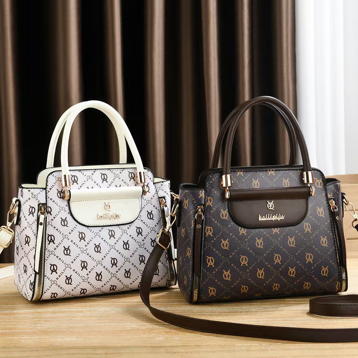 Elegant Retro Monogram Print PU Leather Handbag for Women, Top Handle Satchel with Removable Shoulder Strap, Ideal Gift
