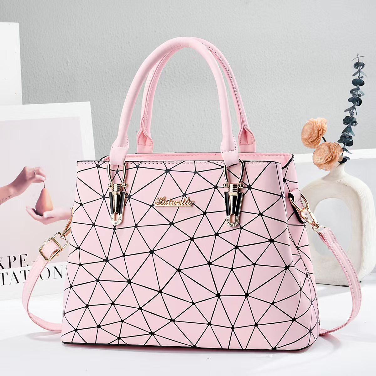 Fashion Women Structured Tote Bag, Geometric Line Printed Top Handle Handbag, Multi Way Carry Purse for All Seasons