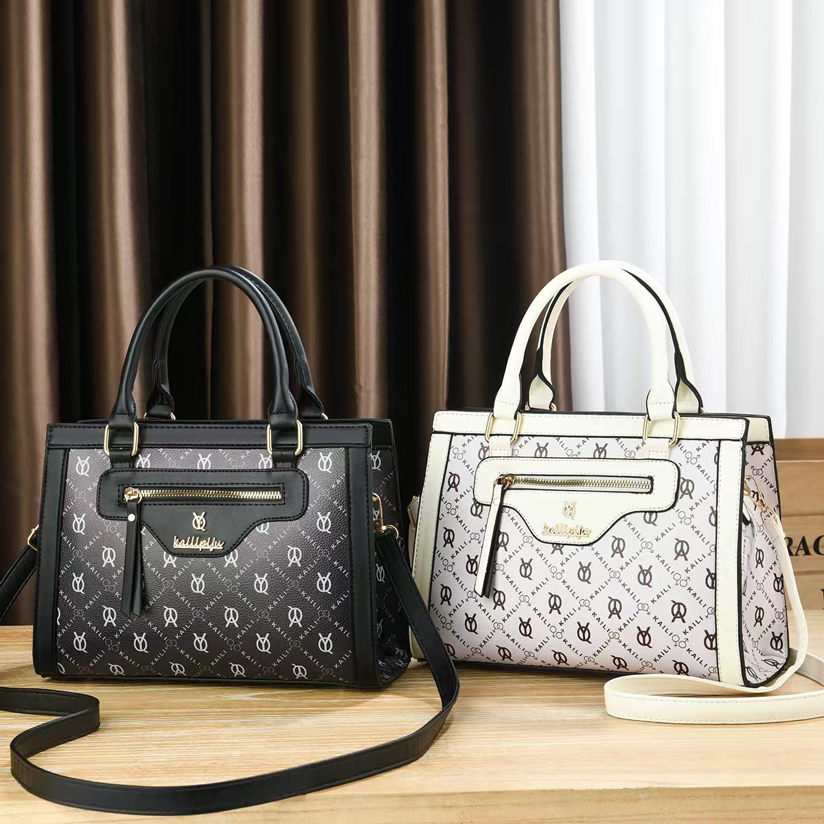 Elegant Retro Monogram Print PU Leather Handbag for Women, Top Handle Satchel with Removable Shoulder Strap, Ideal Gift