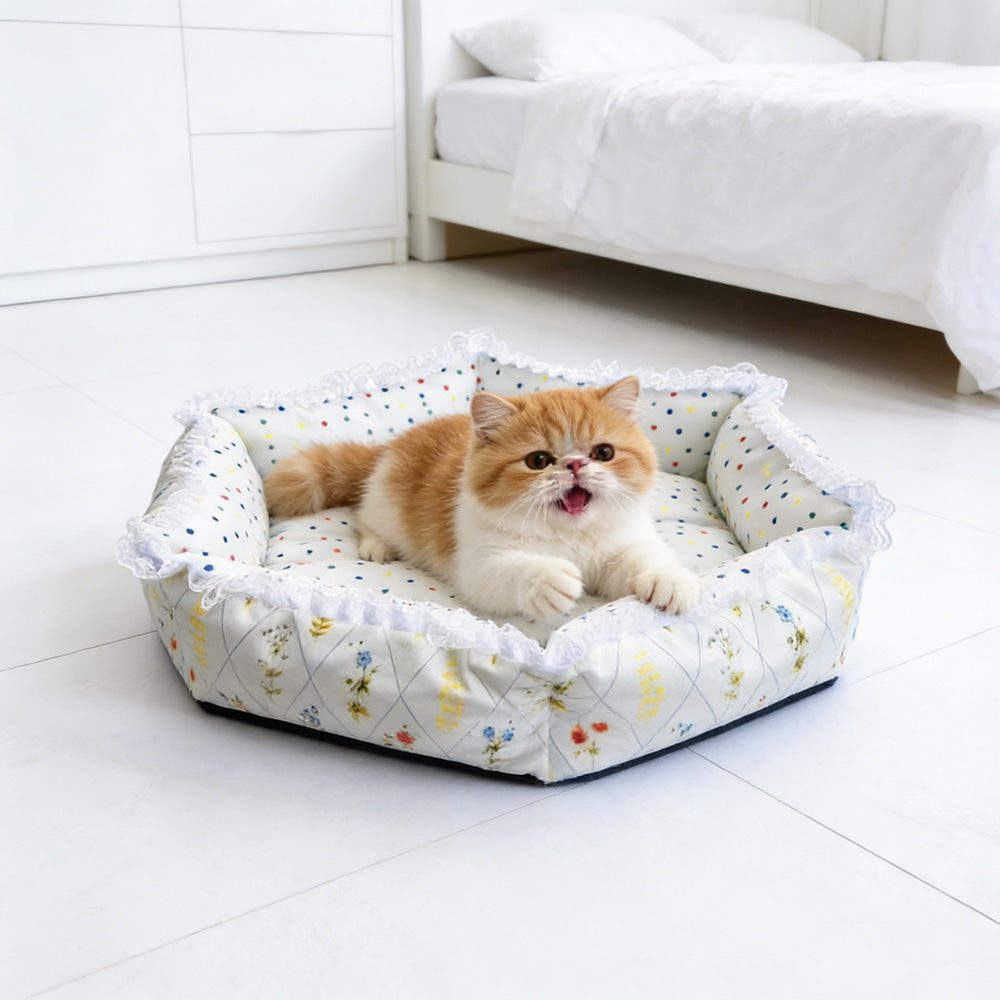 Floral digital print hexagonal pet bed, all-season high-security cat and dog bed