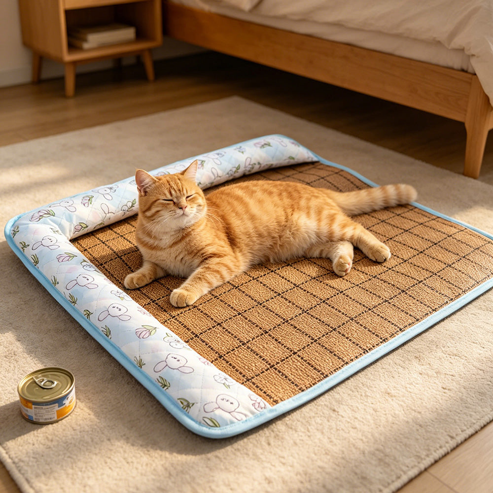Naturally cooling! Ice rattan cooling mat for dogs, say goodbye to your furry friend's hot summer