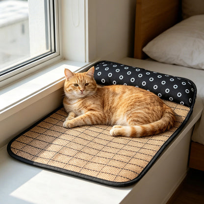 Cooling Pet Mat with Pillow, Rattan Mat for Cats and Dogs