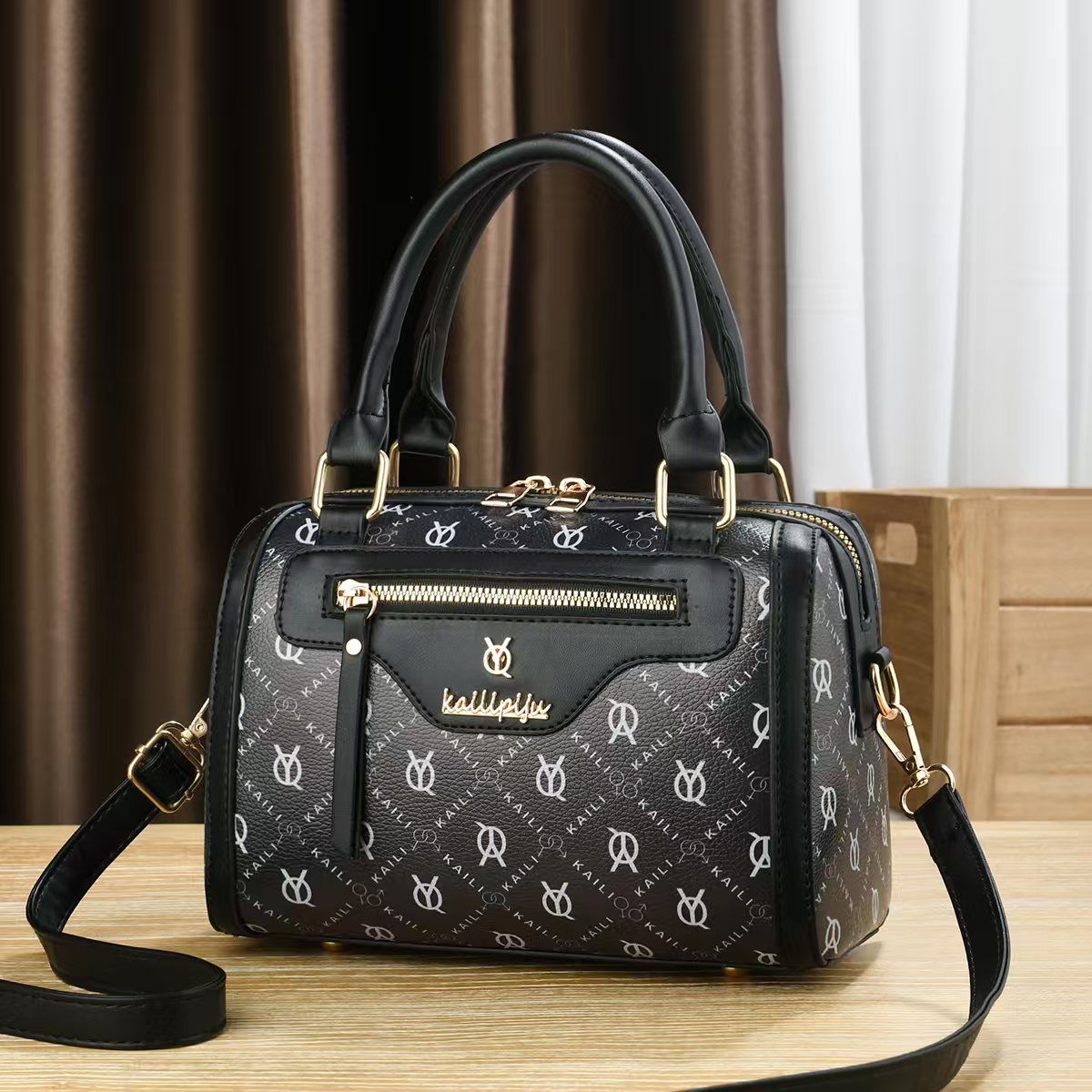 Elegant Retro Monogram Print PU Leather Handbag for Women, Top Handle Satchel with Removable Shoulder Strap, Ideal Gift