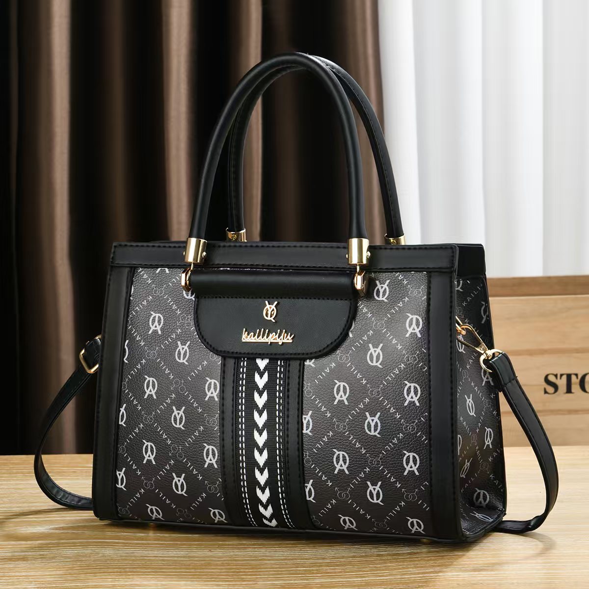 Elegant Retro Monogram Print PU Leather Handbag for Women, Top Handle Satchel with Removable Shoulder Strap, Ideal Gift