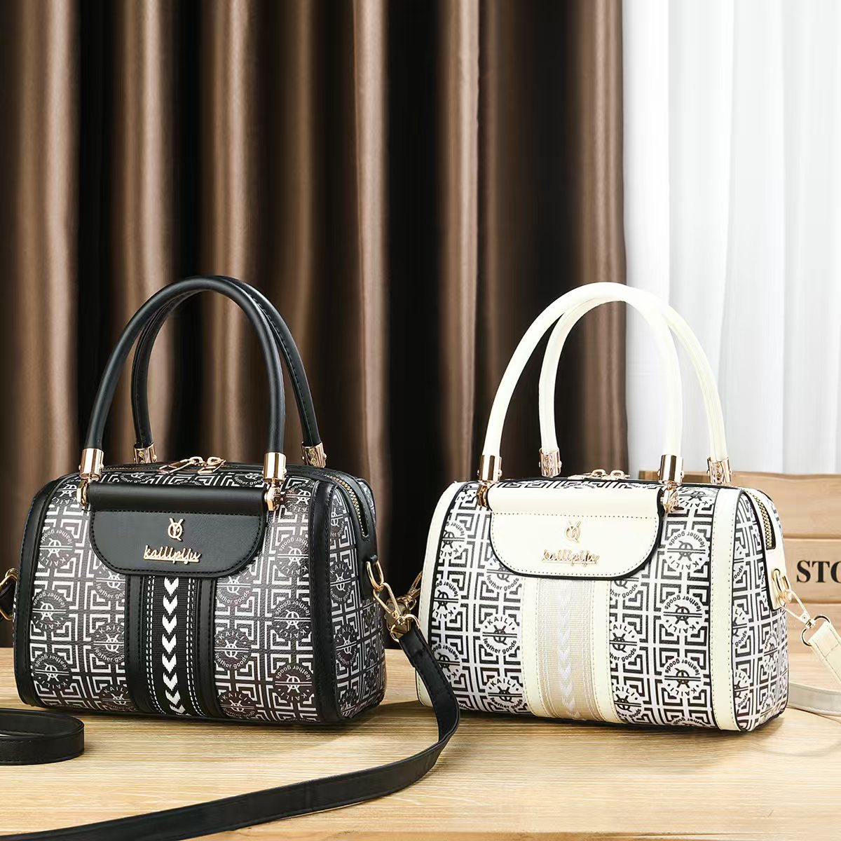 Elegant Retro Monogram Print PU Leather Handbag for Women, Top Handle Satchel with Removable Shoulder Strap, Ideal Gift