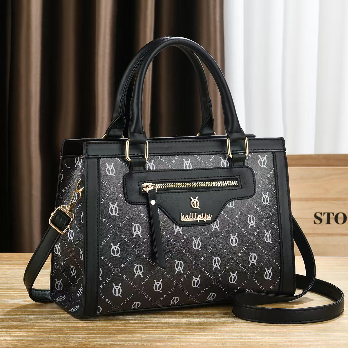 Elegant Retro Monogram Print PU Leather Handbag for Women, Top Handle Satchel with Removable Shoulder Strap, Ideal Gift