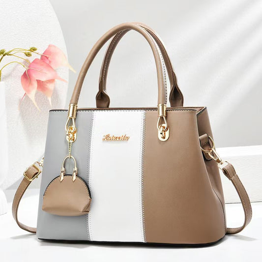 Women's fashionable, casual, versatile, large-capacity color-blocked bag; a great gift for mom or friends; shoulder/crossbody/handbag.