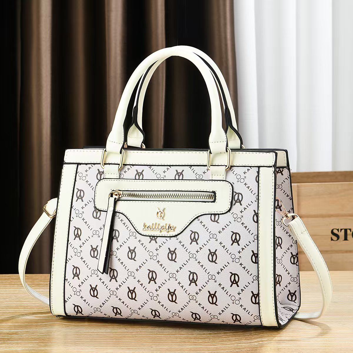 Elegant Retro Monogram Print PU Leather Handbag for Women, Top Handle Satchel with Removable Shoulder Strap, Ideal Gift