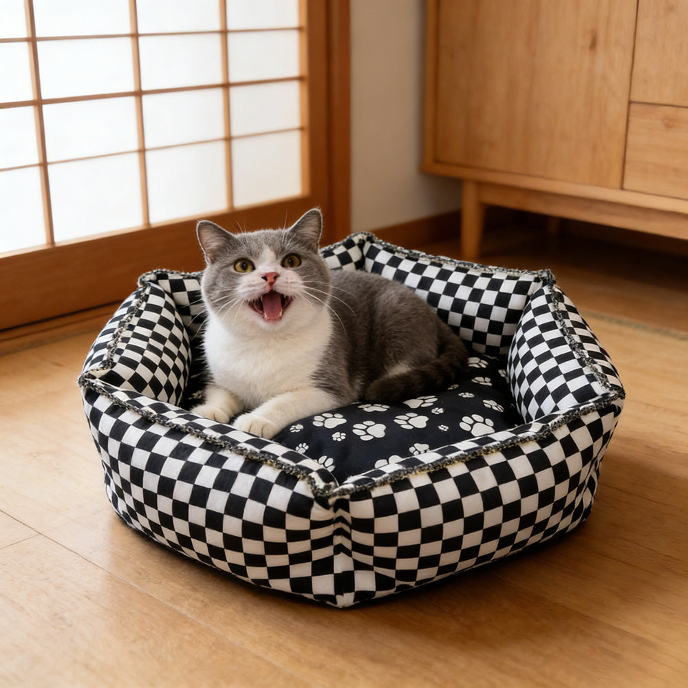 Black Square Hexagon Pet Bed, Soft Dog Cat Bed for All Seasons