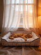 Polka Dot Floral Square Pet Bed, All-Season Soft Dog and Cat Bed