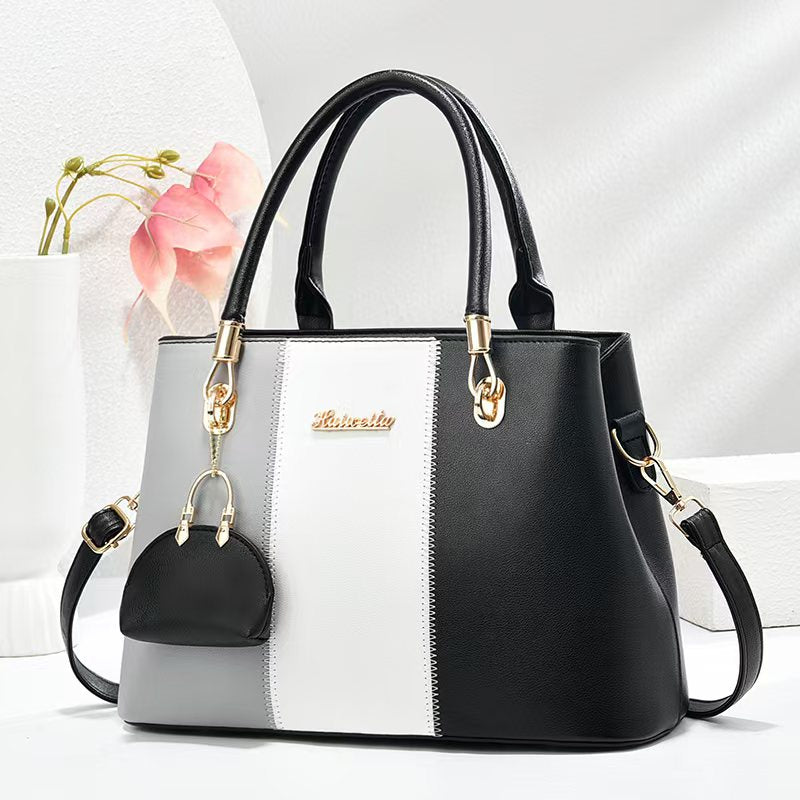 Women's fashionable, casual, versatile, large-capacity color-blocked bag; a great gift for mom or friends; shoulder/crossbody/handbag.