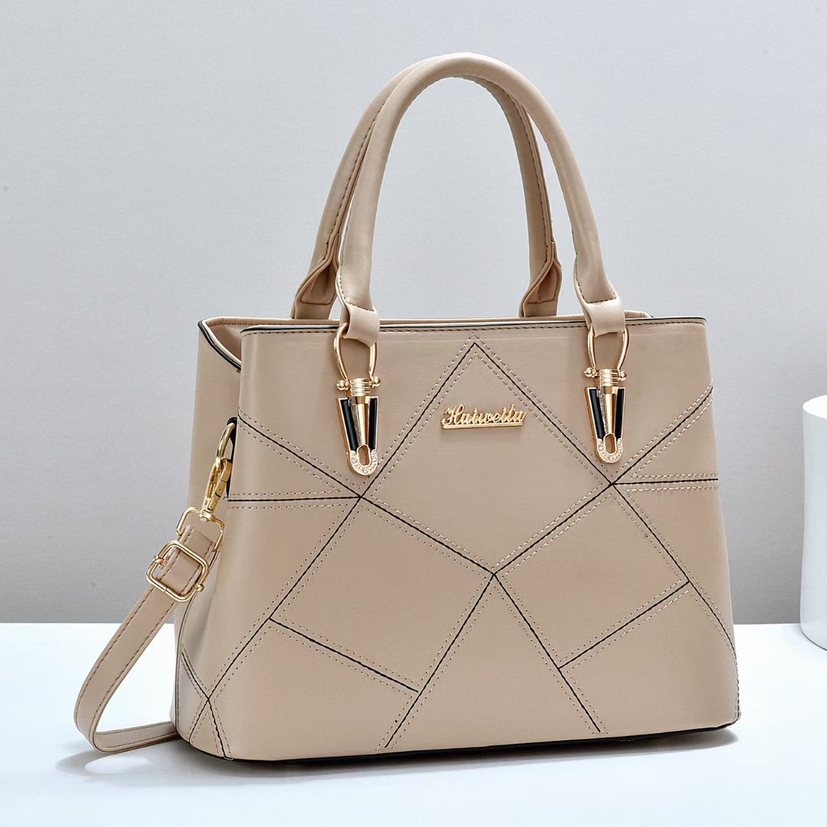 Elegant Ladies Handbags Geometric Patchwork Stitching Satchel Tote Bag Large Capacity Women Shoulder Crossbody Purse With Detachable Shoulder Strap For Office Daily Use