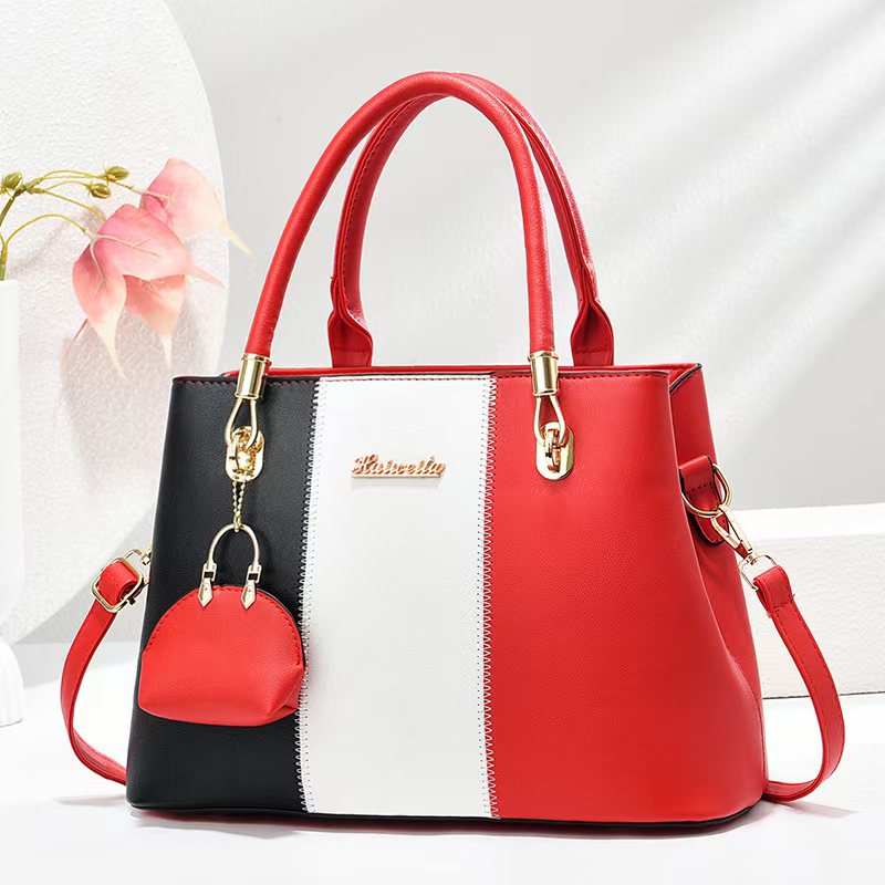 Women's fashionable, casual, versatile, large-capacity color-blocked bag; a great gift for mom or friends; shoulder/crossbody/handbag.