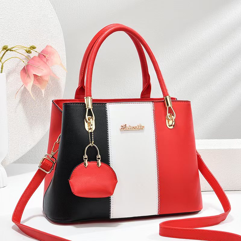 Women's fashionable, casual, versatile, large-capacity color-blocked bag; a great gift for mom or friends; shoulder/crossbody/handbag.