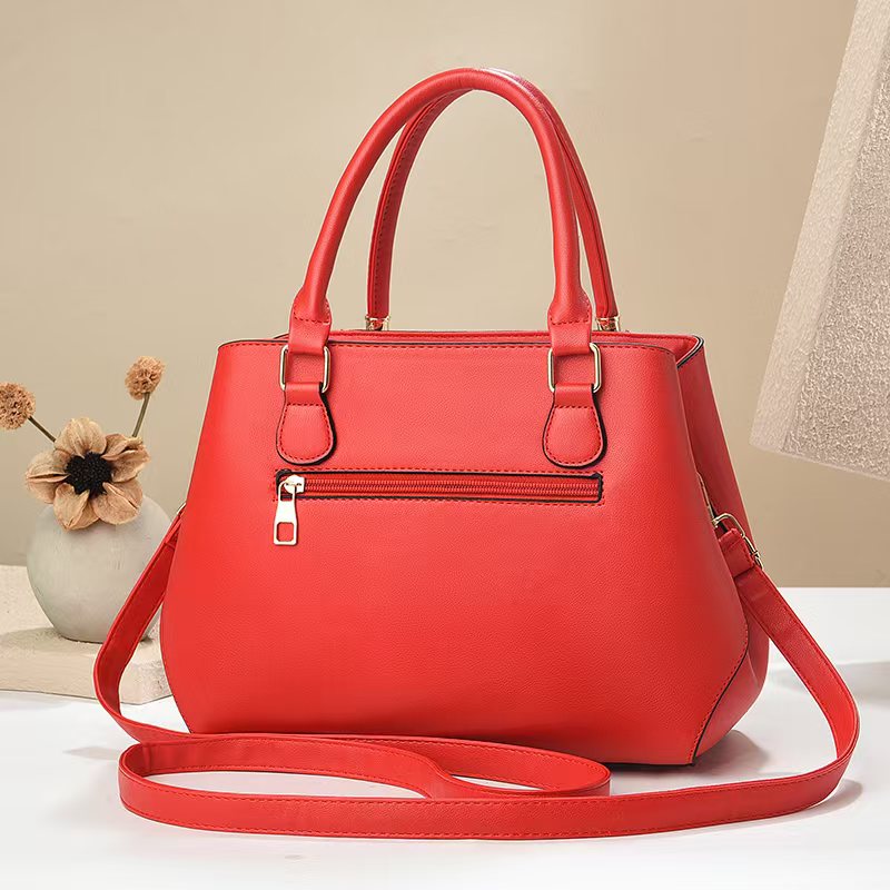 Women's Geometric Color-Block PU Leather Satchel Top Handle Tote with Detachable Crossbody Strap