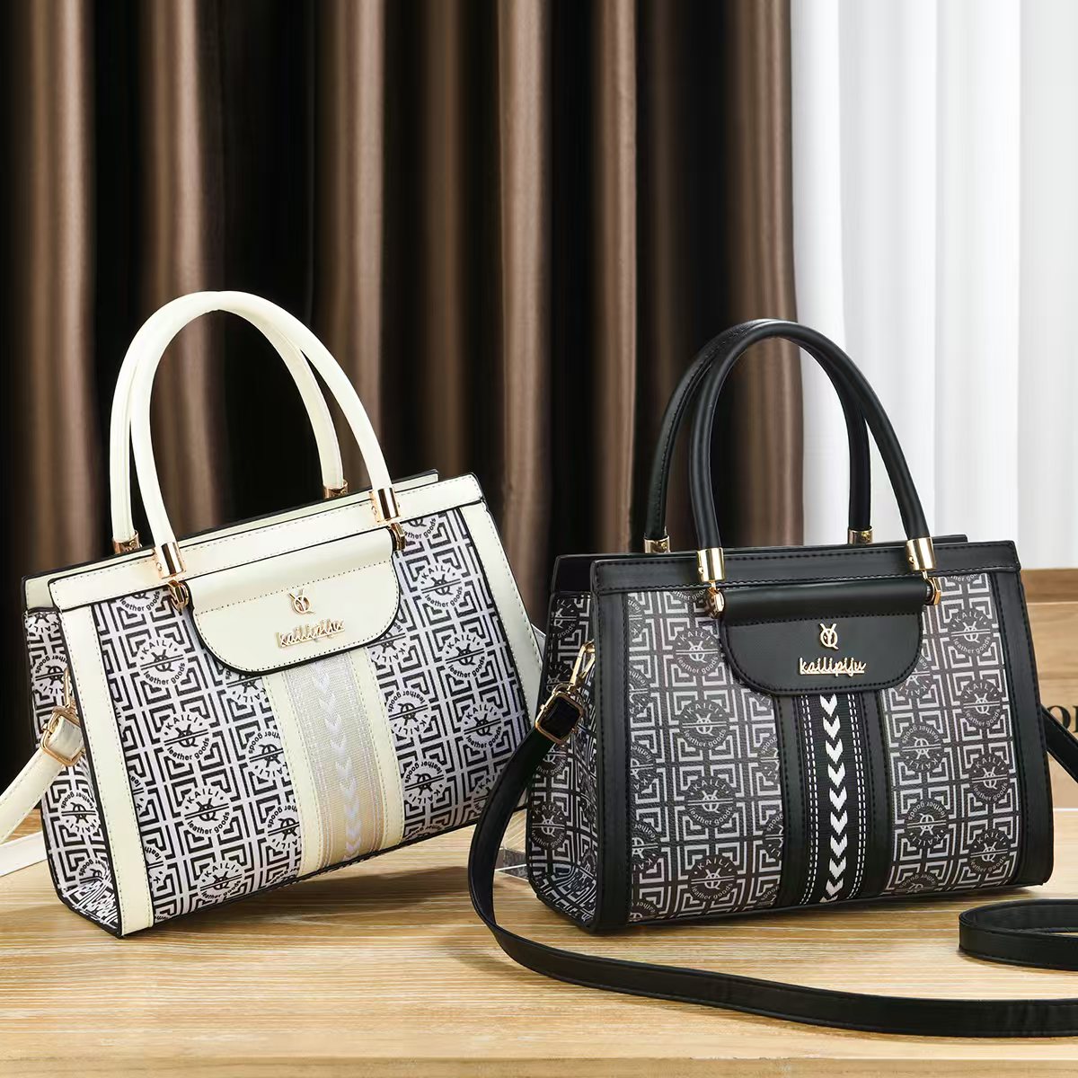 Elegant Retro Monogram Print PU Leather Handbag for Women, Top Handle Satchel with Removable Shoulder Strap, Ideal Gift