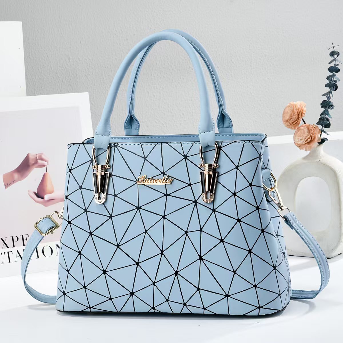 Fashion Women Structured Tote Bag, Geometric Line Printed Top Handle Handbag, Multi Way Carry Purse for All Seasons