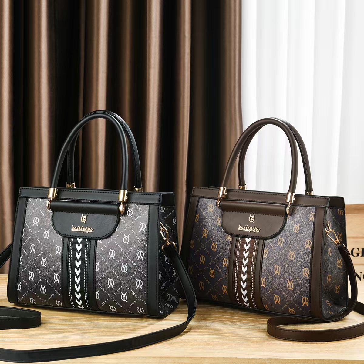Elegant Retro Monogram Print PU Leather Handbag for Women, Top Handle Satchel with Removable Shoulder Strap, Ideal Gift