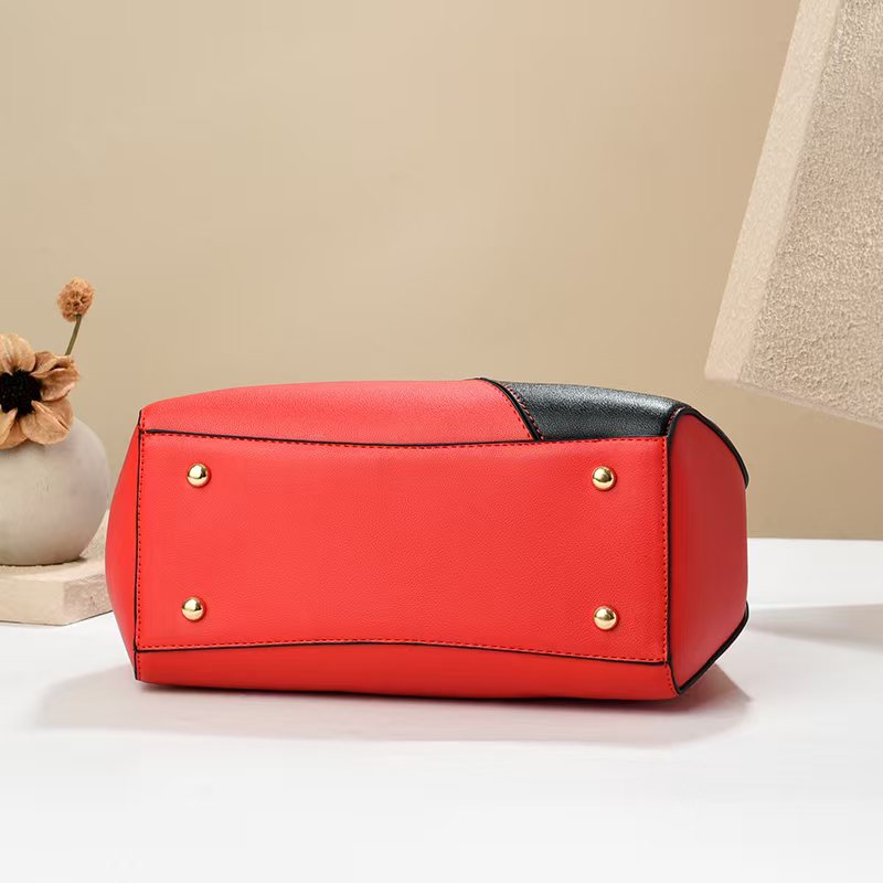 Women's Geometric Color-Block PU Leather Satchel Top Handle Tote with Detachable Crossbody Strap