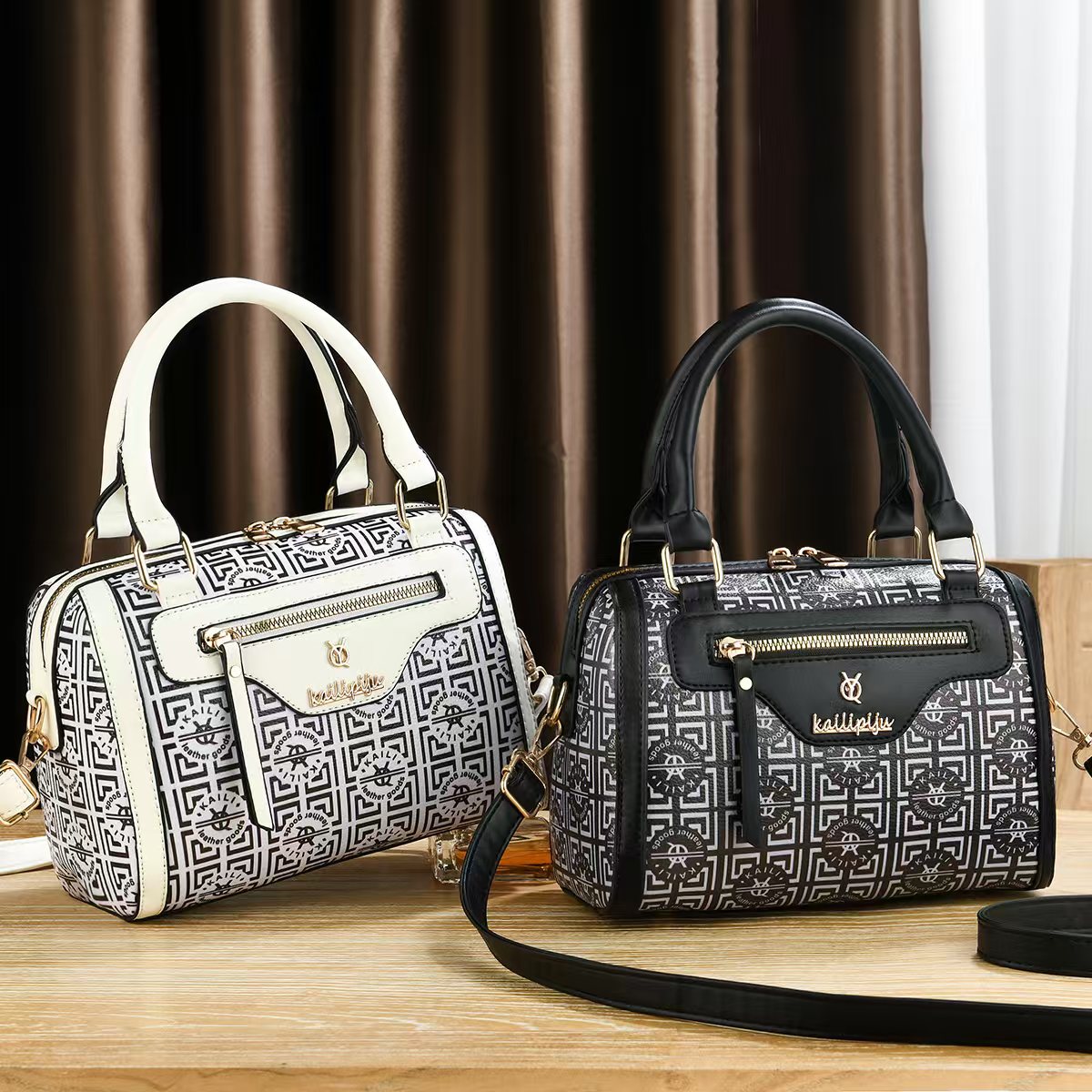 Elegant Retro Monogram Print PU Leather Handbag for Women, Top Handle Satchel with Removable Shoulder Strap, Ideal Gift