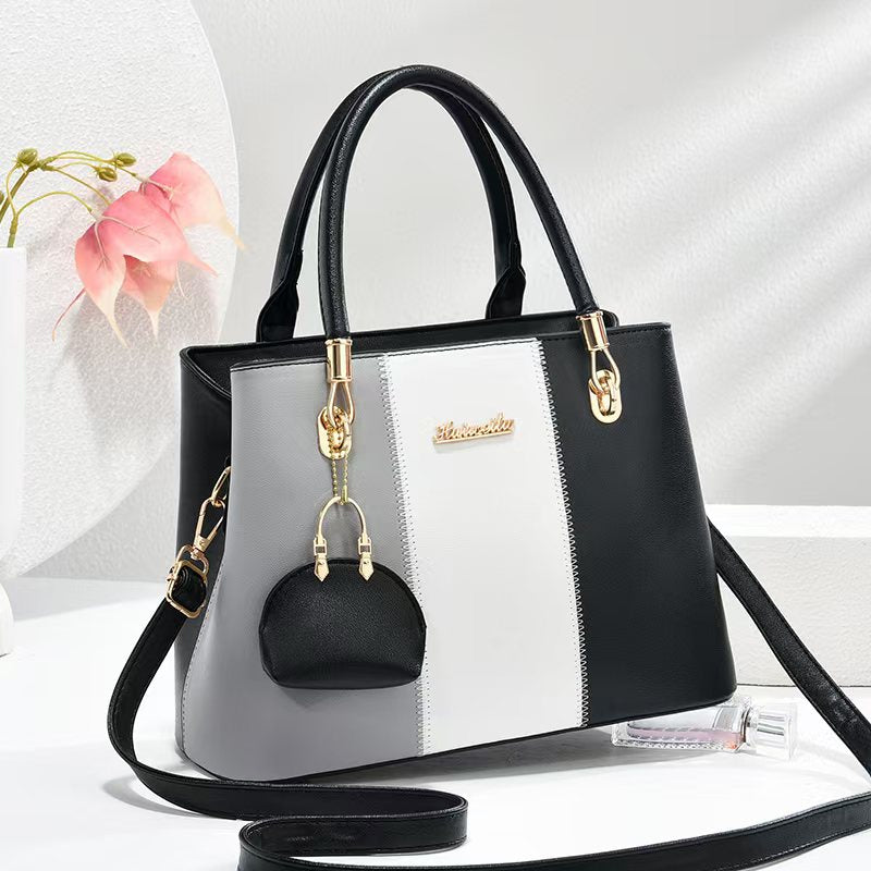 Women's fashionable, casual, versatile, large-capacity color-blocked bag; a great gift for mom or friends; shoulder/crossbody/handbag.