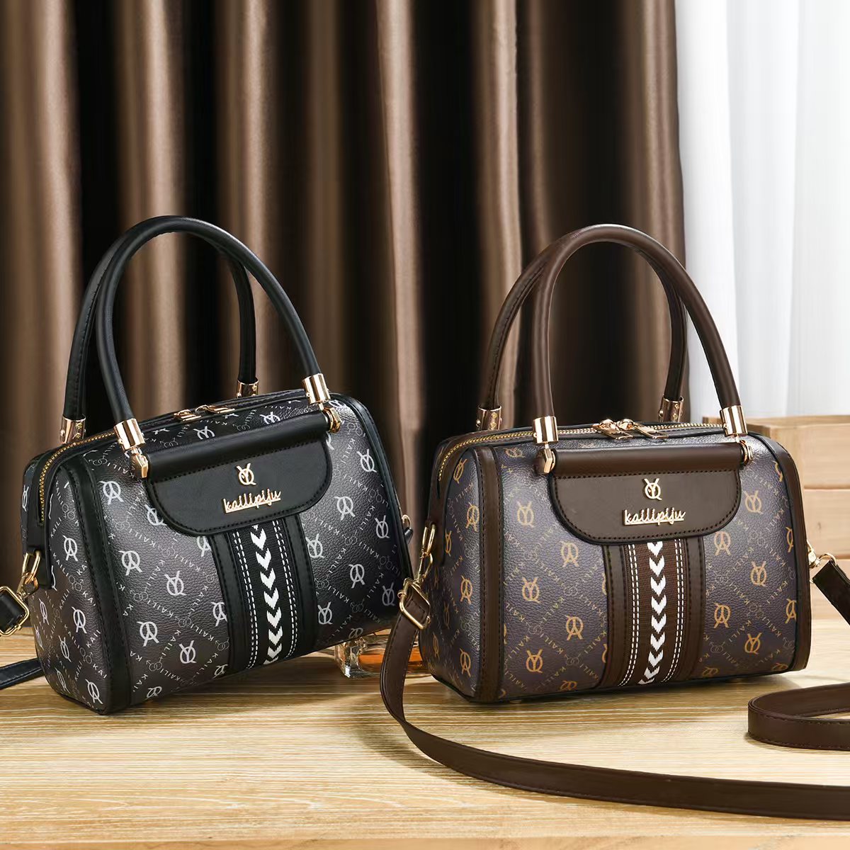 Elegant Retro Monogram Print PU Leather Handbag for Women, Top Handle Satchel with Removable Shoulder Strap, Ideal Gift