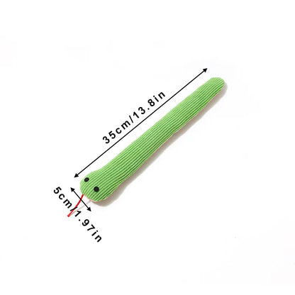 Green simulated snake cat toy, grinding teeth, chewing, interactive, boredom-relieving pillow