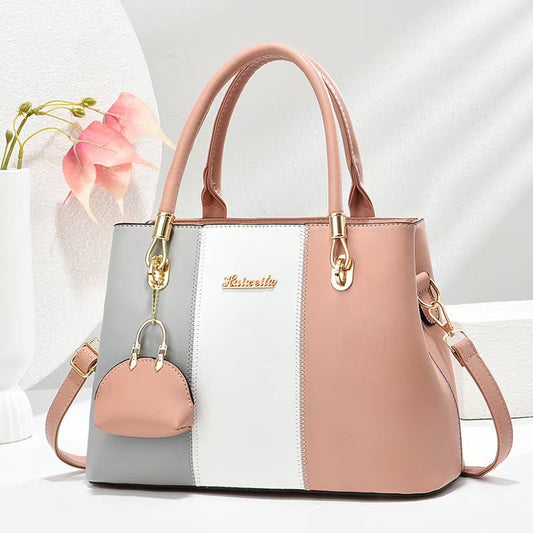 Women's fashionable, casual, versatile, large-capacity color-blocked bag; a great gift for mom or friends; shoulder/crossbody/handbag.